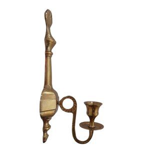 Brass Sconce Candle Holder Wall Mount Arm Taper 9-5/8" Hollywood Regency